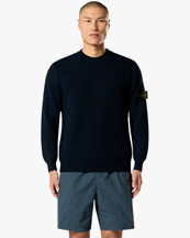 Stone Island 5100154 Ribbed Cotton Crewneck Sweater Navy Blue