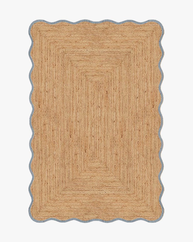 Layered Scallop Jute Rug Misty Blue