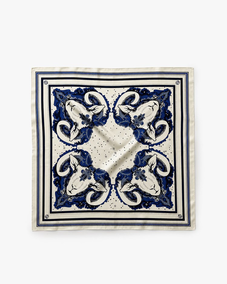 Lescarf Aries Silk Scarf Cream/Blue