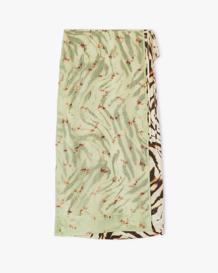 Ganni Printed Shibori Organza Skirt Seedling