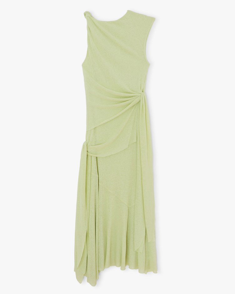 Ganni Marl Mesh Draped Knot Long Dress Seedling