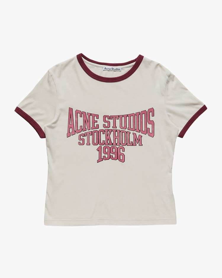 Acne Studios Logo Ringer T-Shirt Off White/Burgundy