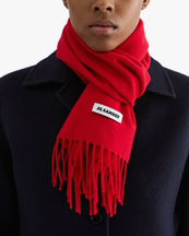 Jil Sander Slim Wool Scarf Rouge