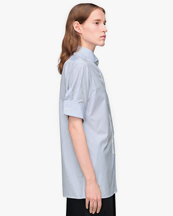 Maison Margiela Snapped Button Short Sleeve Shirt White Blue Stripes