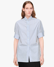 Maison Margiela Snapped Button Short Sleeve Shirt White Blue Stripes