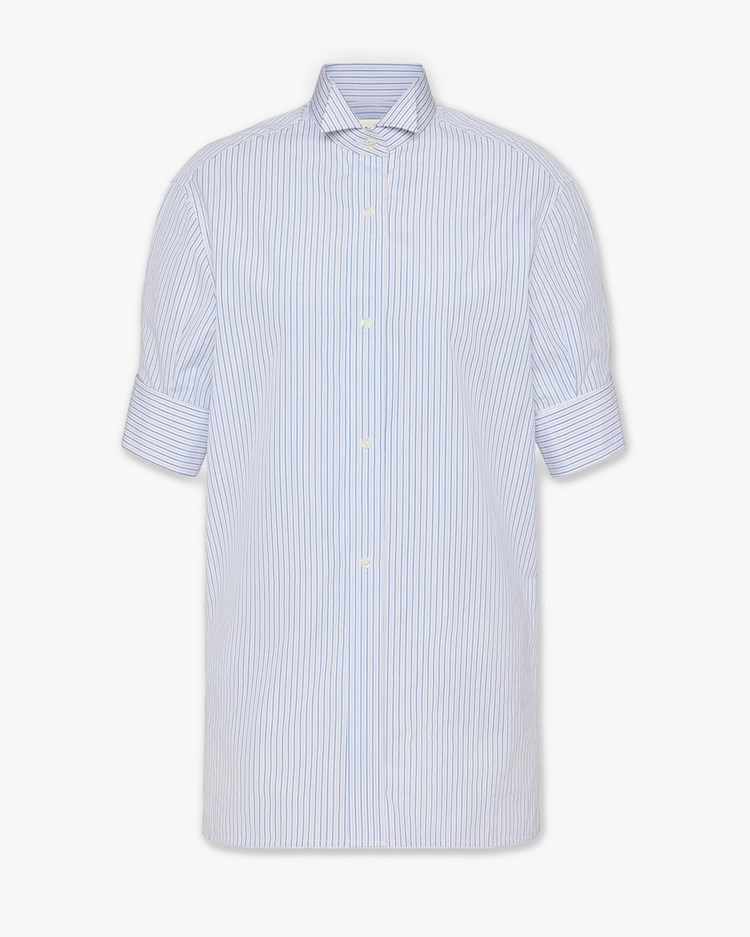 Maison Margiela Snapped Button Short Sleeve Shirt White Blue Stripes