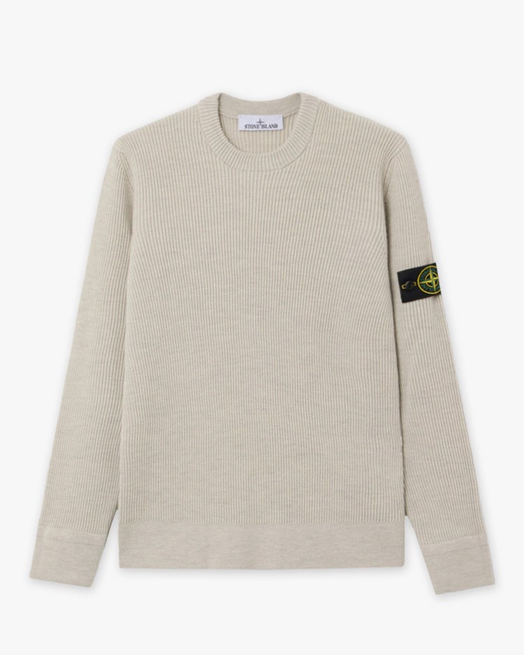 Stone Island 5100053 Ribbed Wool Crewneck Sweater Sand Melange