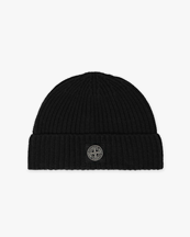 Stone Island N100012 Ribbed Geelong Wool Beanie Black