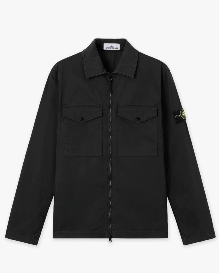 Stone Island 1200010 Cotton Satin Zip Overshirt Black