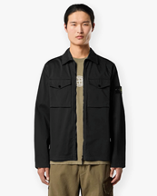 Stone Island 1200010 Cotton Satin Zip Overshirt Black