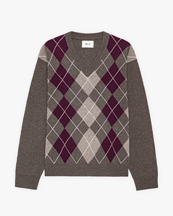 NN07 Otto Argyle V-Neck Sweater Winetasting