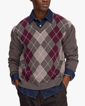 NN07 Otto Argyle V-Neck Sweater Winetasting