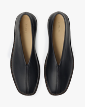 LEMAIRE Flat Piped Slippers W Black/Dark Chocolate