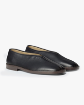LEMAIRE Flat Piped Slippers W Black/Dark Chocolate