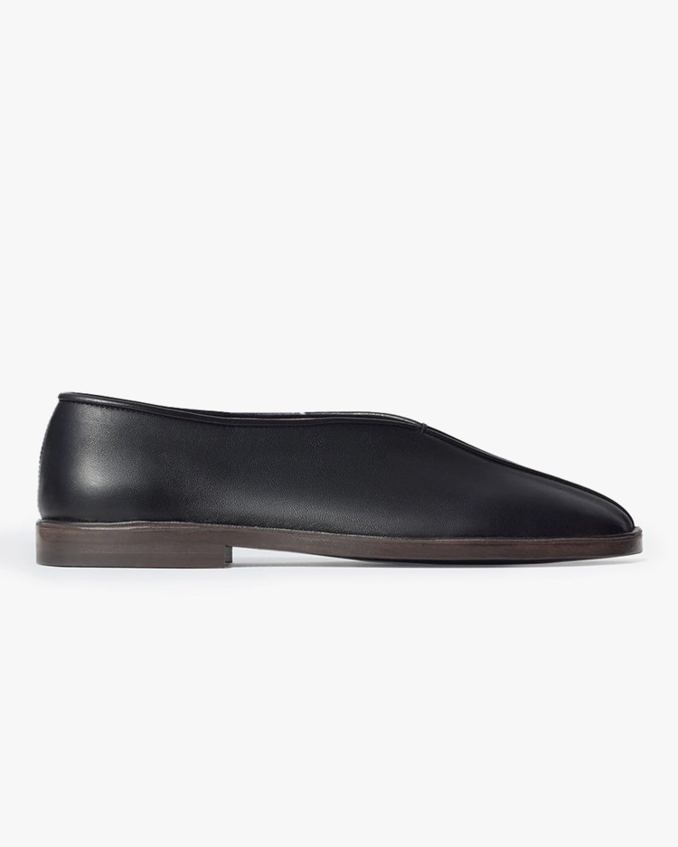 LEMAIRE Flat Piped Slippers W Black/Dark Chocolate