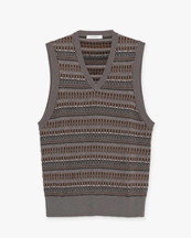 LEMAIRE V-Neck Jacquard Vest Aluminium/Ochre