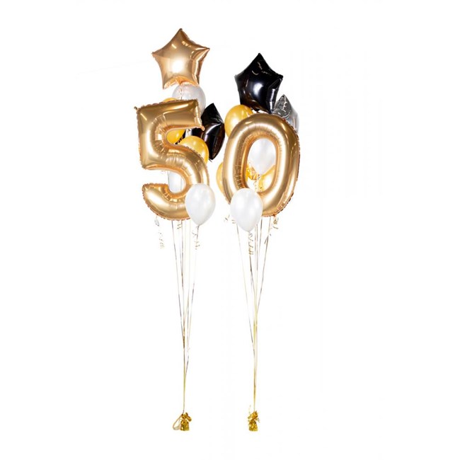 Ballongbukett Happy Birthday 50 Guld