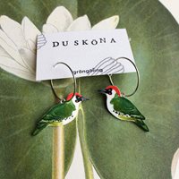 Earrings Green Woodpecker, hoop
