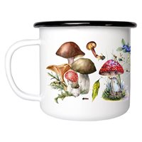 Enamel mug In the mushroom forest black