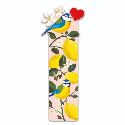 Blue Tit Bookmark – Die-Cut Bookmark with Birds and Lemons