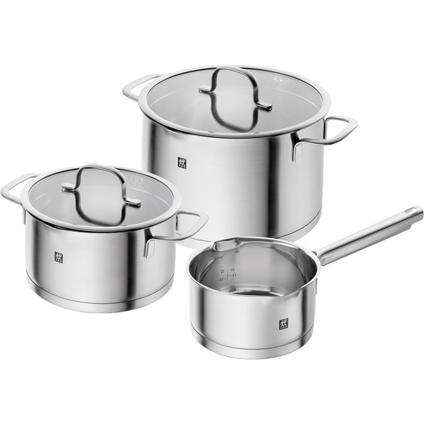 Grytset 3-delar + 2 lock Zwilling® True Flow rostfri, silver, glas