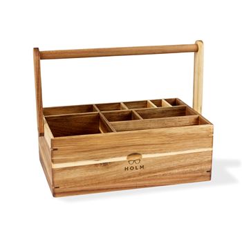 Verktygslåda m 9 fack 36x22x28 cm Holm akaciaträ fsc
