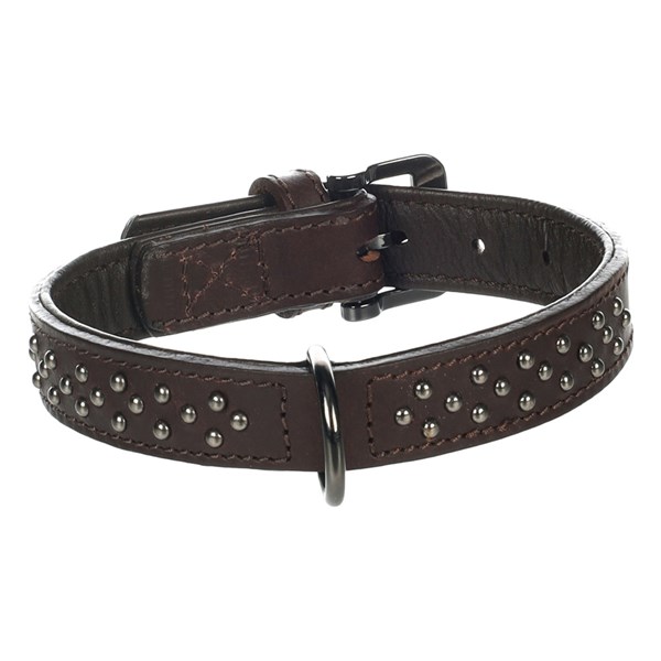 Flamingo Halsband M/L 36-45cm 30mm Denver läder/nitar brun