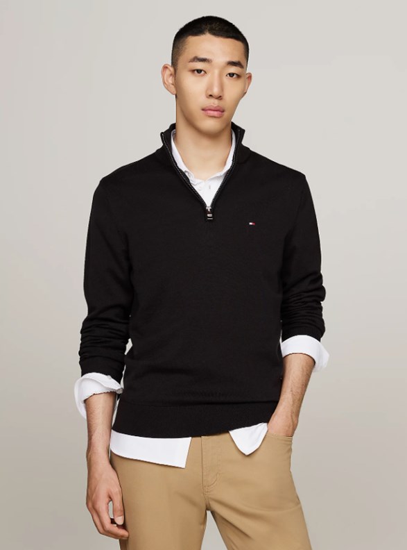 ESSENTIAL COTTON ZIP MOCK