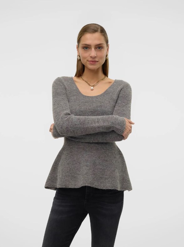 VMDESMA LS U-NECK PEPLUM PULLOVER GA BOO