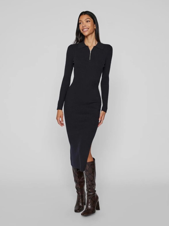 VIMEILANI L/S COLLAR KNIT LONG DRESS/BFS