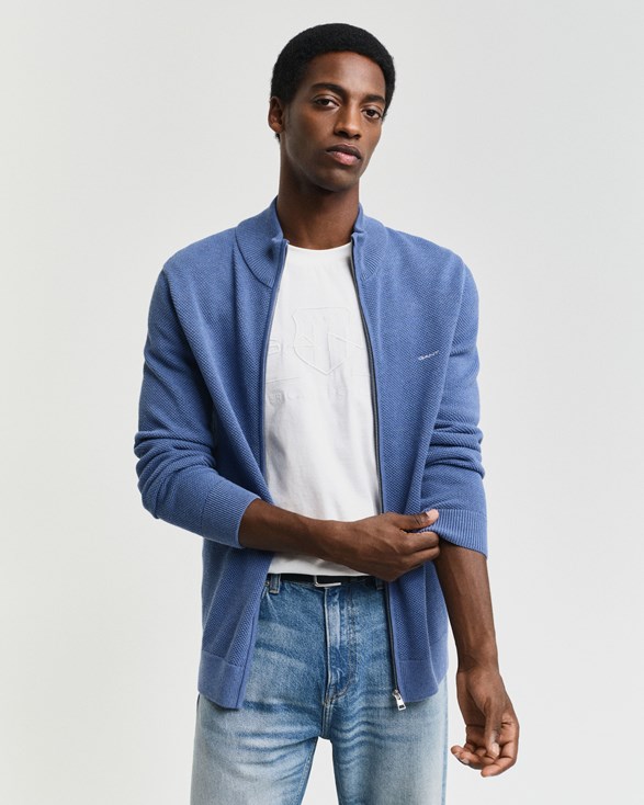 COTTON PIQUE ZIP CARDIGAN