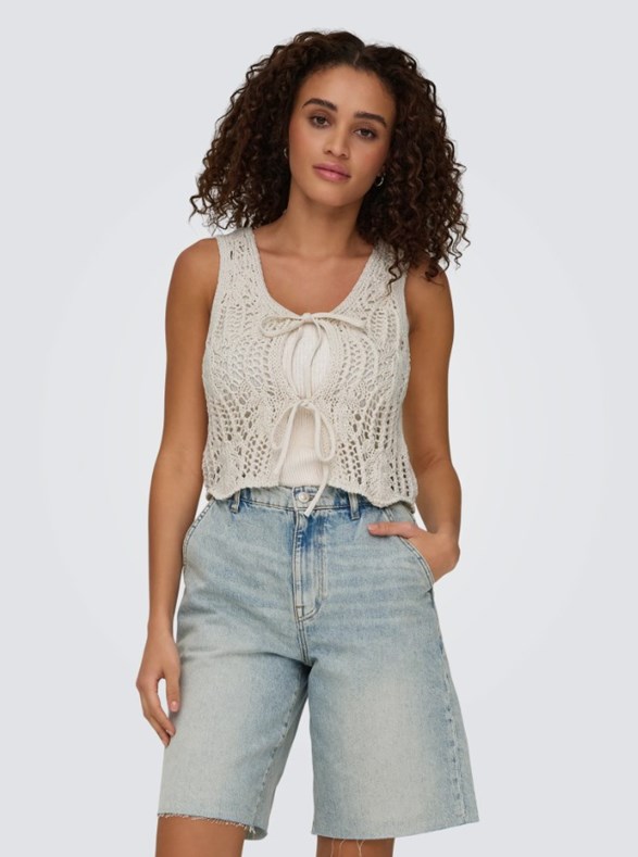 ONLLIZZY LIFE SL CROCHET TIE VEST KNT