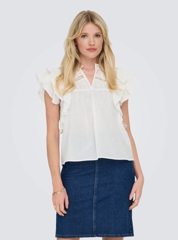 ONLSUNNY LIFE CAPSL FRILL TOP WVN NOOS
