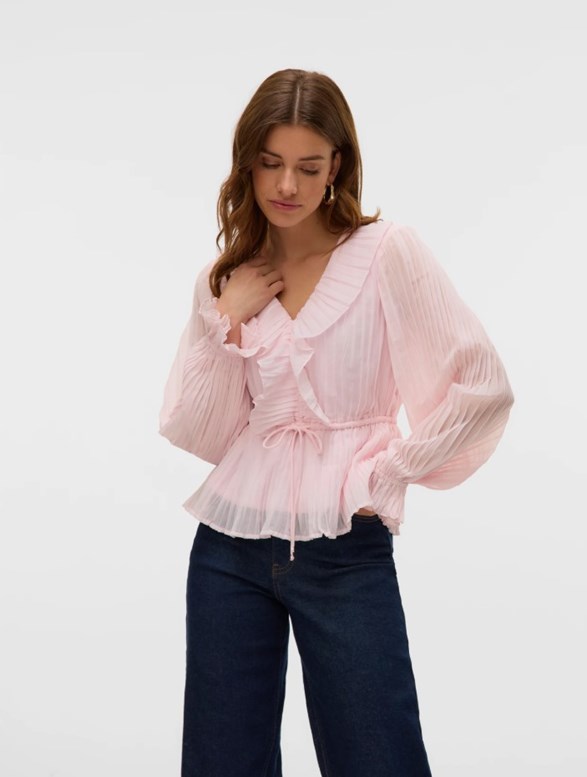 VMDORA L/S FRILL PLEAT TOP WVN EXP