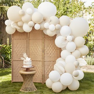 Balloon Arch White and Cream with paper fans