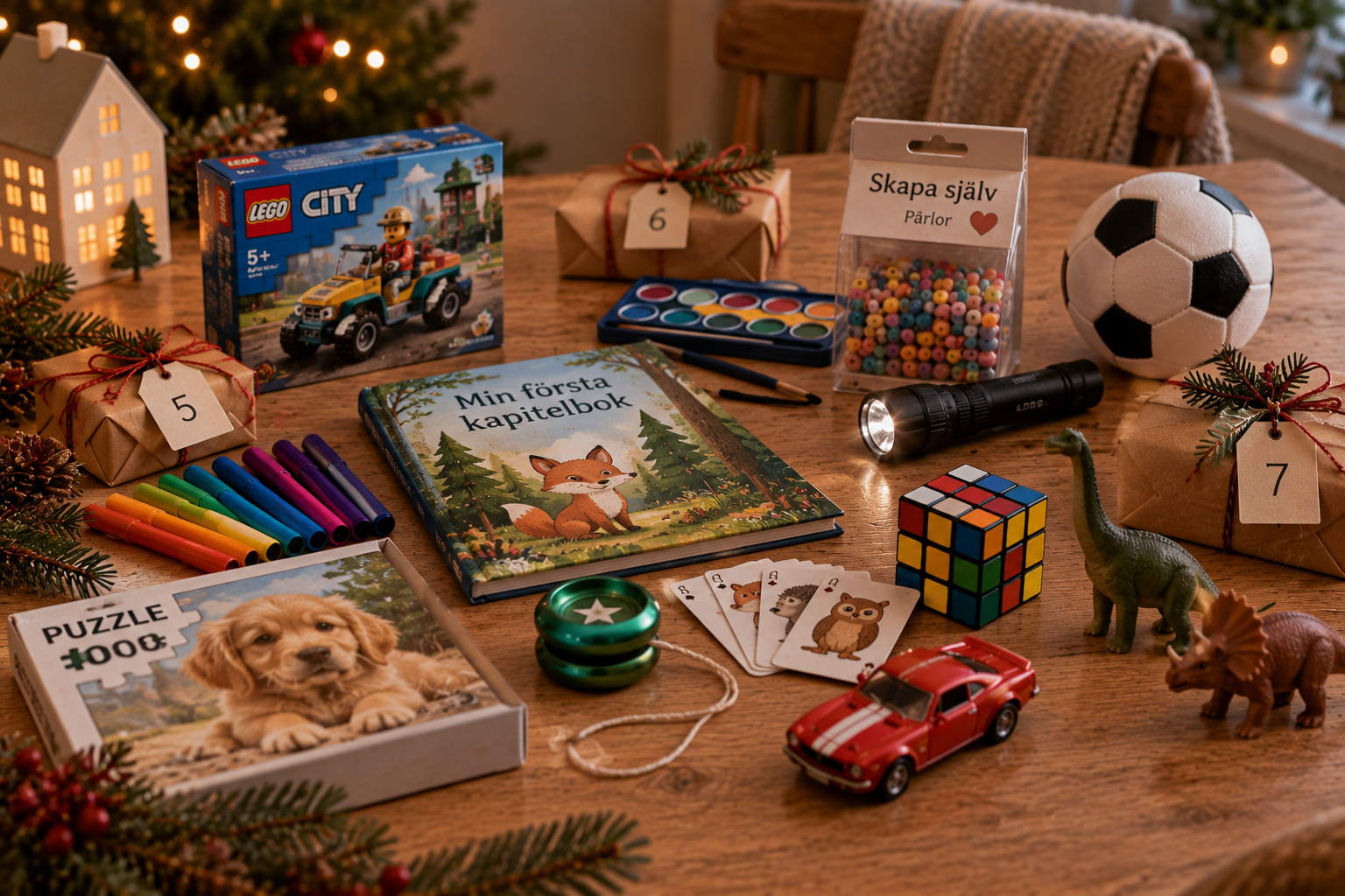 Innehåll till adventskalender för barn 5 till 7 år.